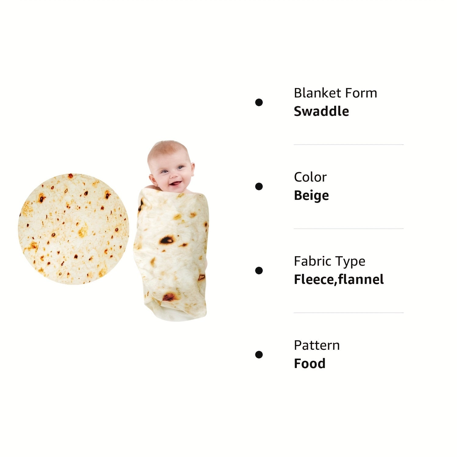 Tortilla 婴儿毛毯，婴儿 Tortilla 襁褓毯，Tortilla 婴儿毛毯 Taco 毯子，适用于新生幼犬猫，285 GSM 柔软法兰绒可穿戴裹毯有趣的迎婴派对礼物...