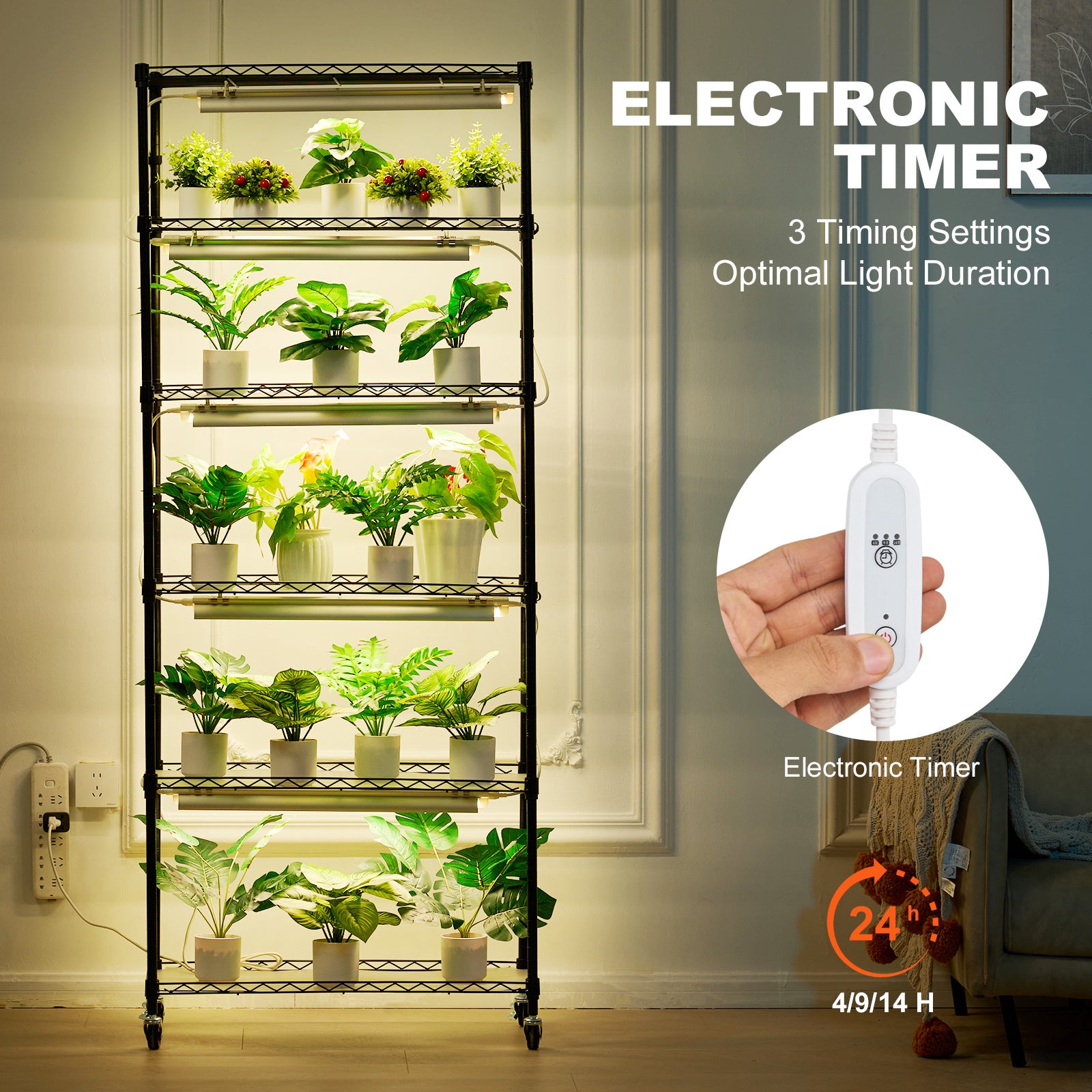 VEVOR Plant Stand with Grow Light, 6 Tiers, 150W, 70.9" Tall Plant Grow Shelf