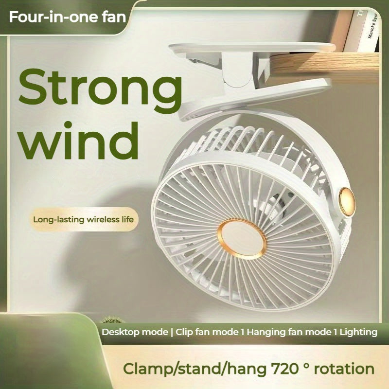 超静音便携式迷你风扇，带 5 速环境夜灯 - USB 充电，2个颜色 可选，多功能悬挂/夹子/桌面设计，静音无刷马达，非常适合卧室、露营、旅行，便携式风扇可充电