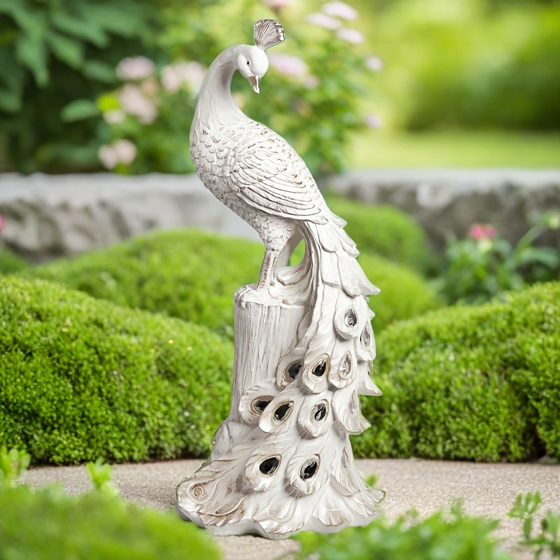 1pc Resin Craft Colorful Solar Light, White Peacock, 7-Color Slow Flashing Light Effect, Suitable for Garden, Courtyard, Lawn, Pond, Balcony, Porch, Christmas New Year Decoration, Gift for Friends