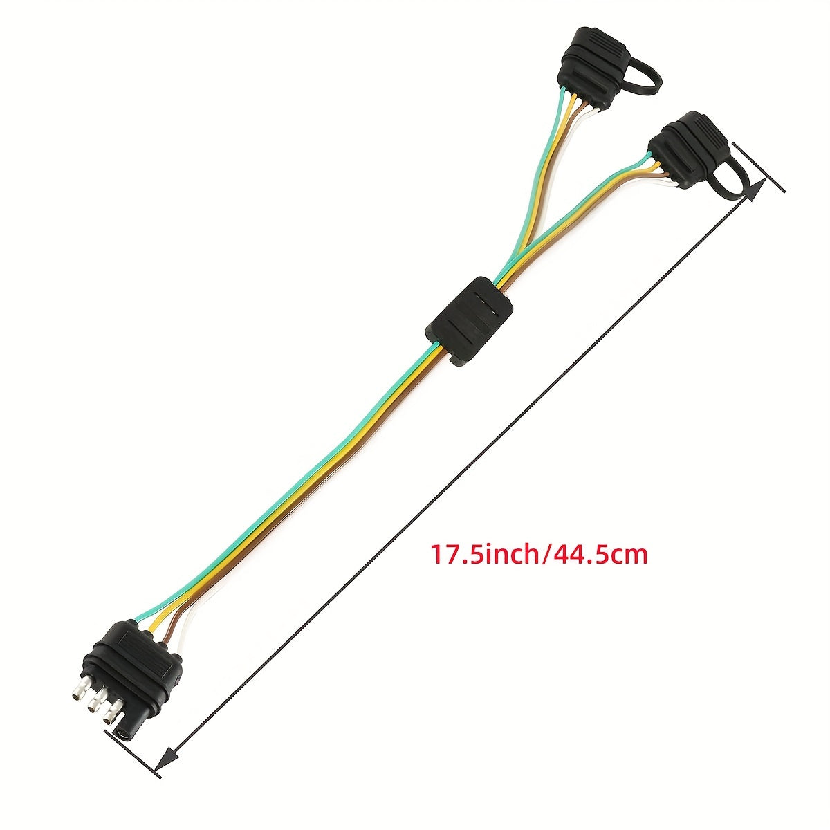 4-Pin Flat Y-Splitter Plug Adapter, 17.5-Inch Trailer Extension Wiring Harness Plug, for LED Tailgate Light Bar and Trailer Lights, US Standard