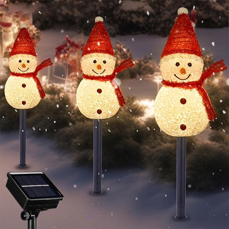 3件套太阳能圣诞雪人花园桩灯，户外太阳能雪人灯，圣诞庭院装饰太阳能雪人桩灯防水雪人，适用庭院、门廊、小径通道、花园草坪灯装饰