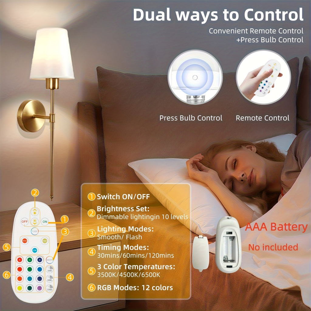 [Christmas Decorative Wall Light] 2-Piece Modern Cordless Wall Light, Equipped with Rechargeable Lithium Battery, Remote Control, 15 Light Colors and Dimmable Function, Suitable for Bedroom and Living Room, Rechargeable LED Light
