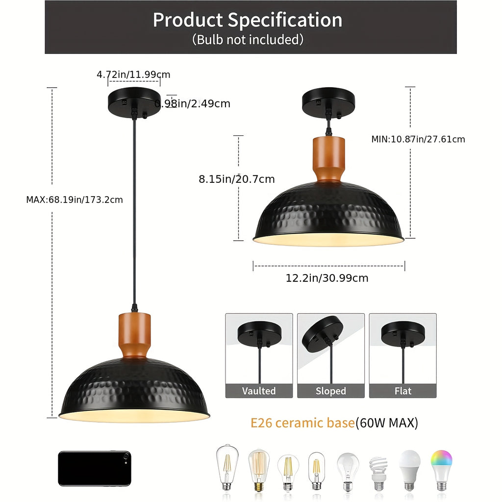 Black/Blue Hammered Kitchen Island Light, Industrial Pendant Light with Dome Shade, Adjustable Metal Hanging Pendant Light, Ceiling Pendant Light Suitable for Dining Room and Bedroom