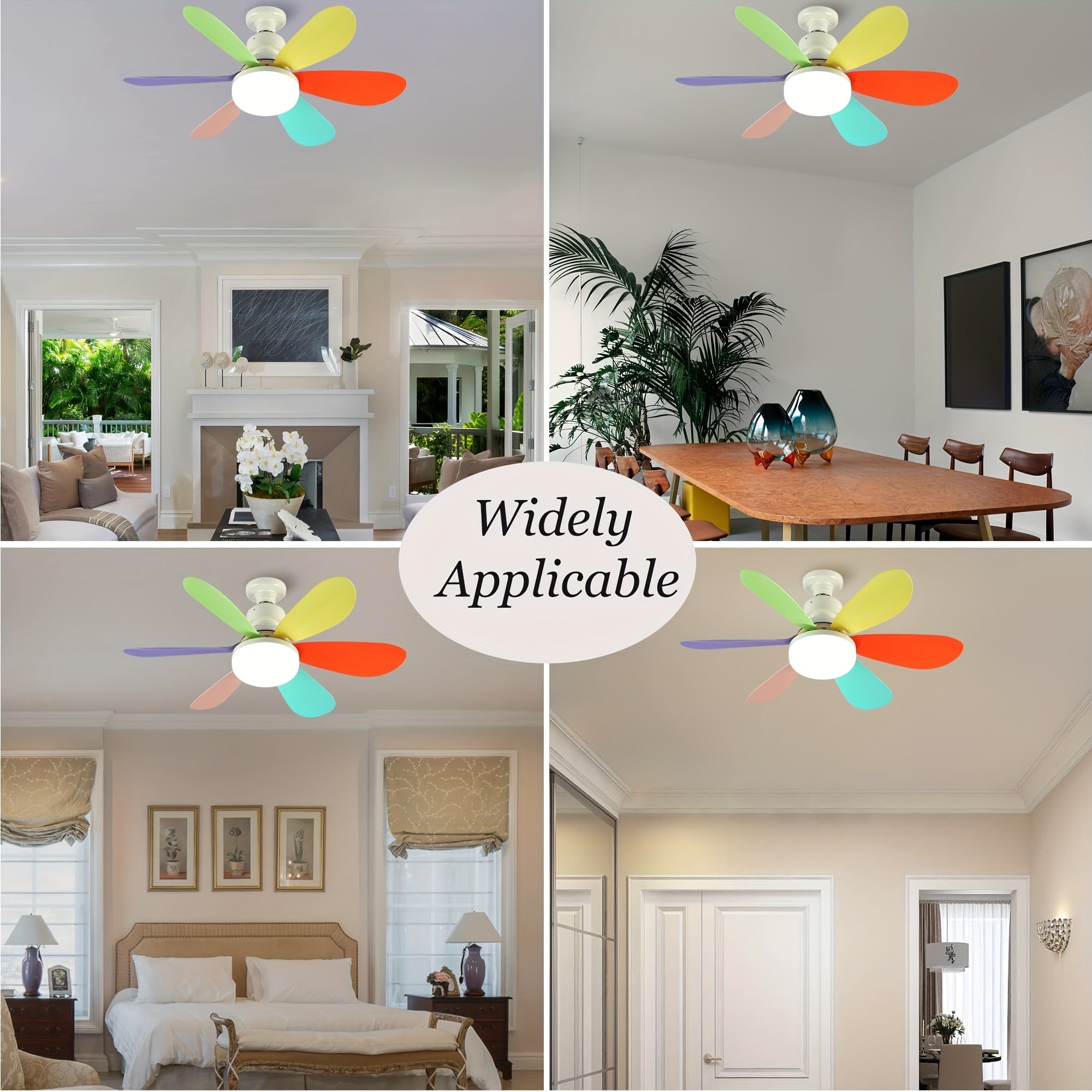 20.5 Inch Smart Ceiling Fan Light with Remote Control, LED Lighting, 3-Speed Low Noise Airflow, 3 Color Temperatures 3000K-6500K, E26/E27 Base Fan Light, Tool-Free Installation & Timing Function, Ideal for Bedroom