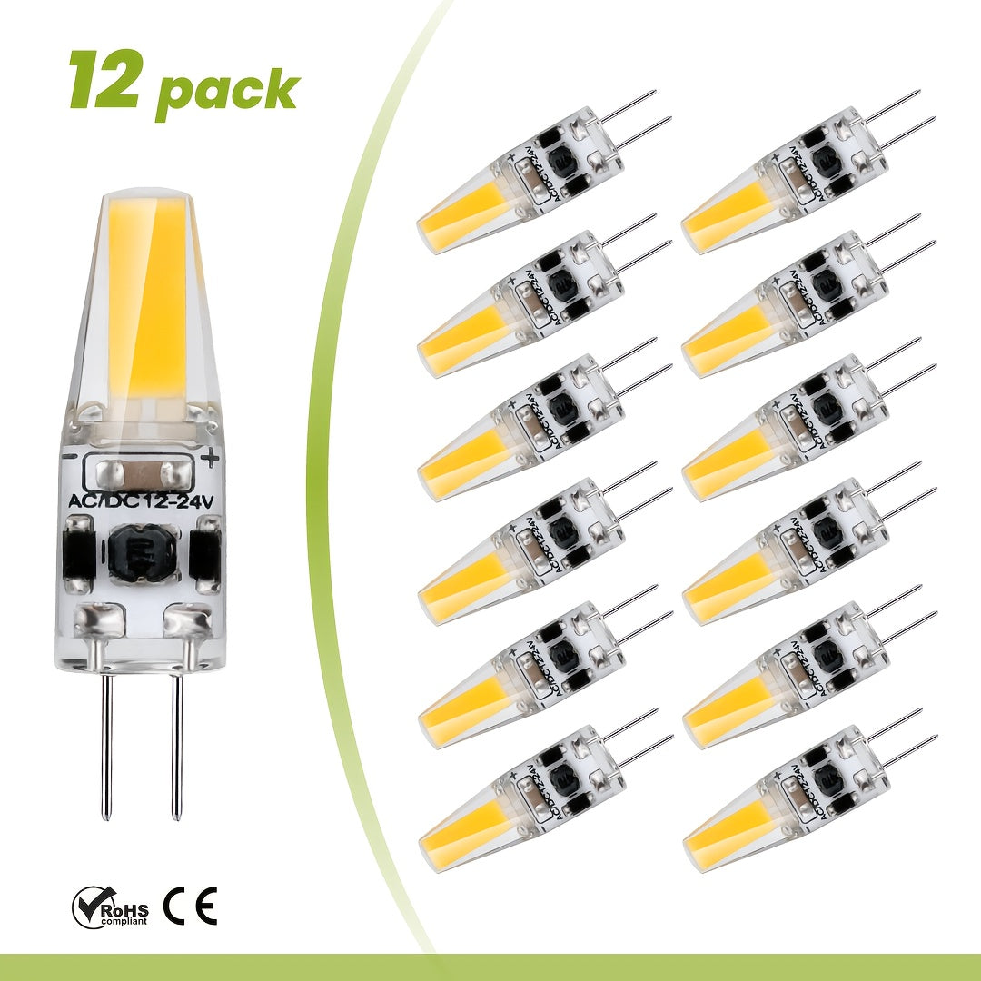 6/12-pack G4 LED bulb, 1.8W (20W halogen replacement), 3000K/4000K/6000K, warm white to daylight, 200LM flicker-free, AC/DC 12V, Cobx1Led T3 two-pin base, non-dimmable, suitable for light fixtures, under-cabinet lighting, RVs, boats