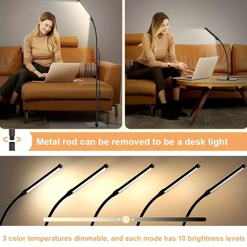 Smart LED floor lamp, gooseneck reading table lamp, 3-color temperature adjustment, stepless dimming, suitable for living room, bedroom