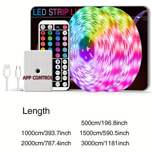 100英尺 RGB LED灯带，带App和遥控器，可同步音乐实现动态颜色变化，非常适合装饰卧室、厨房、派对