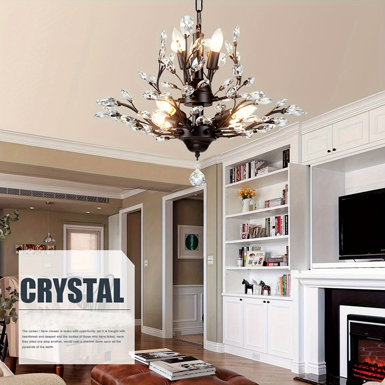Enncll Elegant 7-Light Vintage Crystal Chandelier - Adjustable Black Metal Ceiling Light, Suitable for Living Room, Bedroom, Dining Room and Porch - E12 Socket (Bulb Not Included), Bedroom Ceiling Light Traditional Lighting Metal Construction