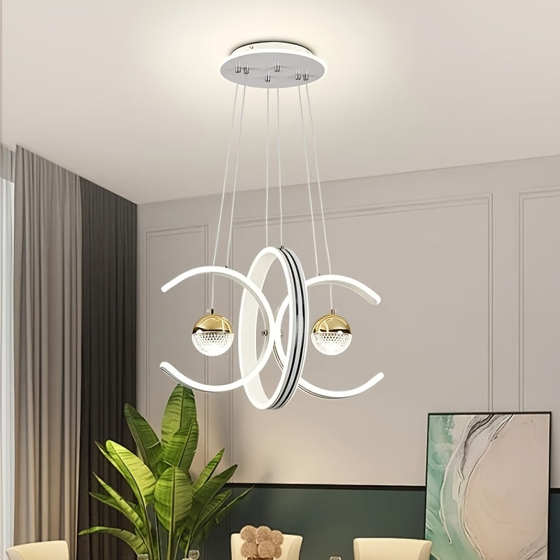 Modern LED Indoor Pendant Light Double-C Circle Pendant Decoration, 3-Color Temperature Adjustable Lighting Fixture