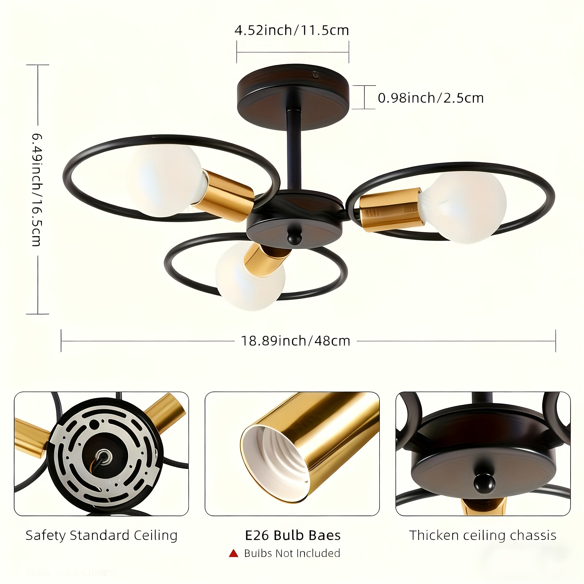 1 Vintage Industrial Ceiling Light - 3 Pendants, Removable Metal Cage Pendant Design, Suitable for Dining Room, Cafe, Hotel - Retro Pendant Light for Home for Hallway, Kitchen, Bedroom, Living Room, Stairs - Includes Mounting Hardware