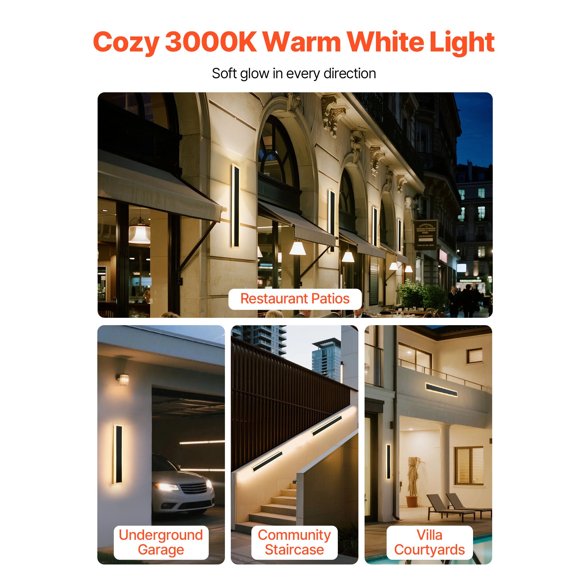 VEVOR Outdoor Wall Light, 1-Pack / 2-Pack, 23.6-Inch / 31.5-Inch / 39.4-Inch Long Strip Modern Exterior Wall Light, 3000K Warm White Light, Rust-Proof Outdoor Wall Mount Light, Suitable for House, Porch, Garage