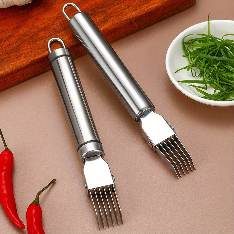1 Piece Multifunctional Stainless Steel Vegetable Slicer – For Onion, Garlic, Tomato – Handheld Onion Cutter for Efficient Slicing – Must-Have Kitchen Gadget, Vegetable Slicer & Chopper