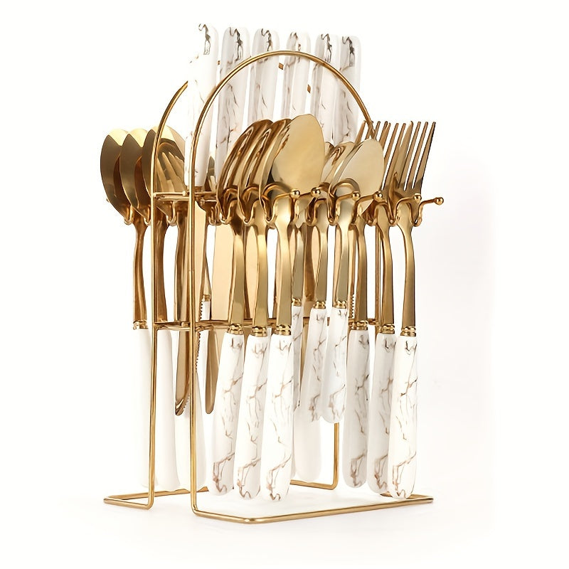 24-Piece Stainless Steel Cutlery Set with Short Ceramic Handle – Dinner Knife, Dinner Fork, Dinner Spoon, Dessert Spoon – Restaurant & Hotel Flatware Set