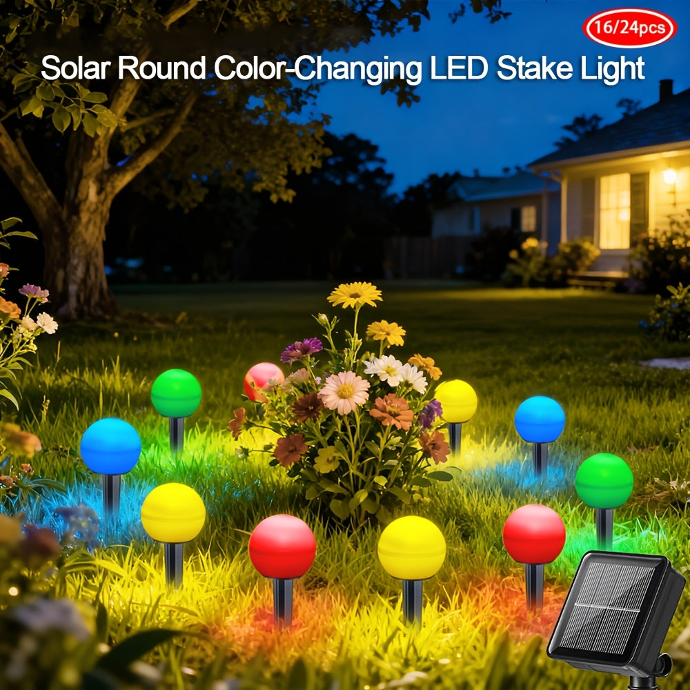 16/24PCS Solar LED Colorful Ball Christmas Lawn Light, Christmas Garden Light, Ground Insert Light, 8 Lighting Modes, IP44, Decorative Light for Christmas, New Year, Valentine's Day Party, Suitable for Garden, Courtyard, Path, Lawn, Driveway Decoration