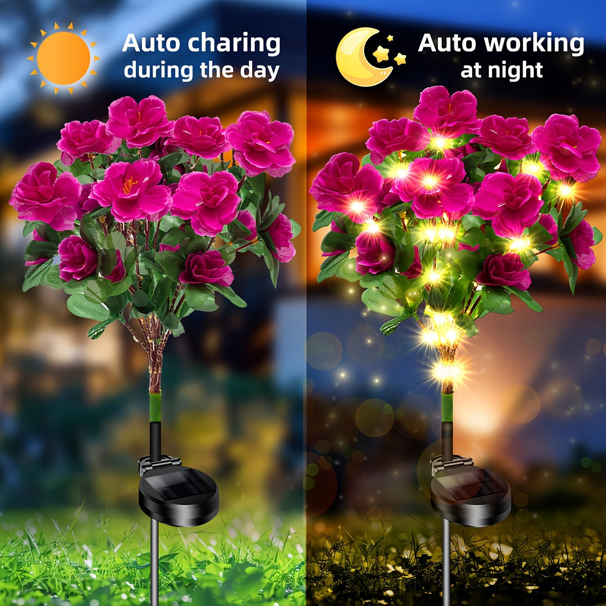 Outdoor Solar Garden Light, Solar Azalea Light for Solar Pathway Light, Courtyard Lawn Patio Garden Decoration (Warm Light)