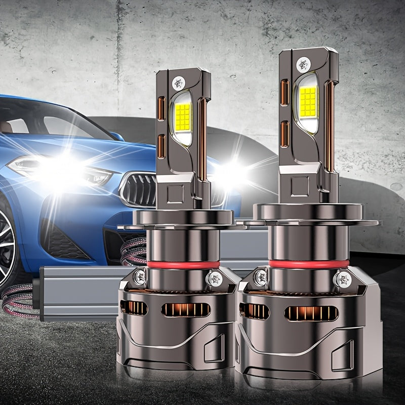 2Pcs LED Car Headlight Bulbs, 7500K White, High Beam and Low Beam, Bright Chips, 12/24V, Aluminum, Plug-and-Play, with External Driver Can, Compatible with H4 H7 H11 H9 9005 HB3 9006 9012 Hir2 H8 HB2