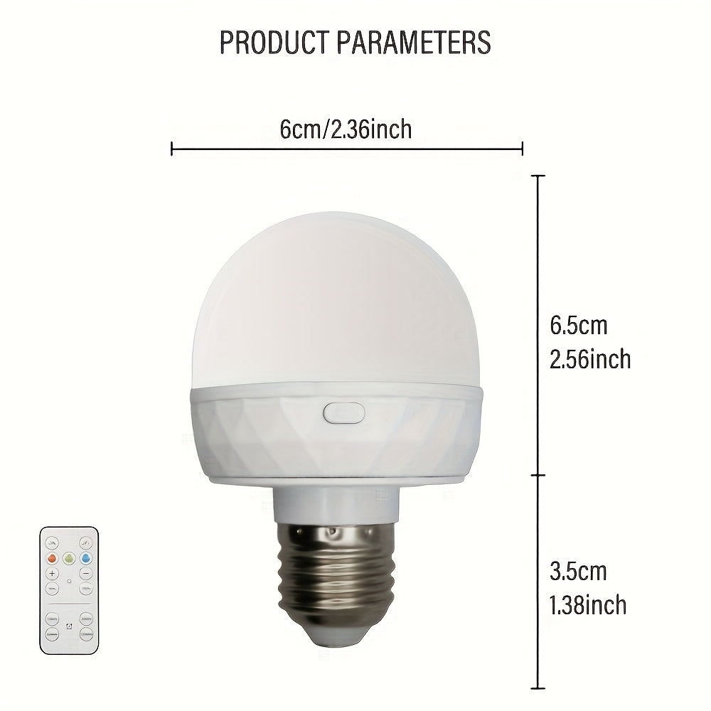 Rechargeable smart LED bulb, E26/E27 base bulb, with remote control for adjustable color temperature and brightness LED light, USB rechargeable bulb, suitable for living room, bedroom, chandelier, floor lamp