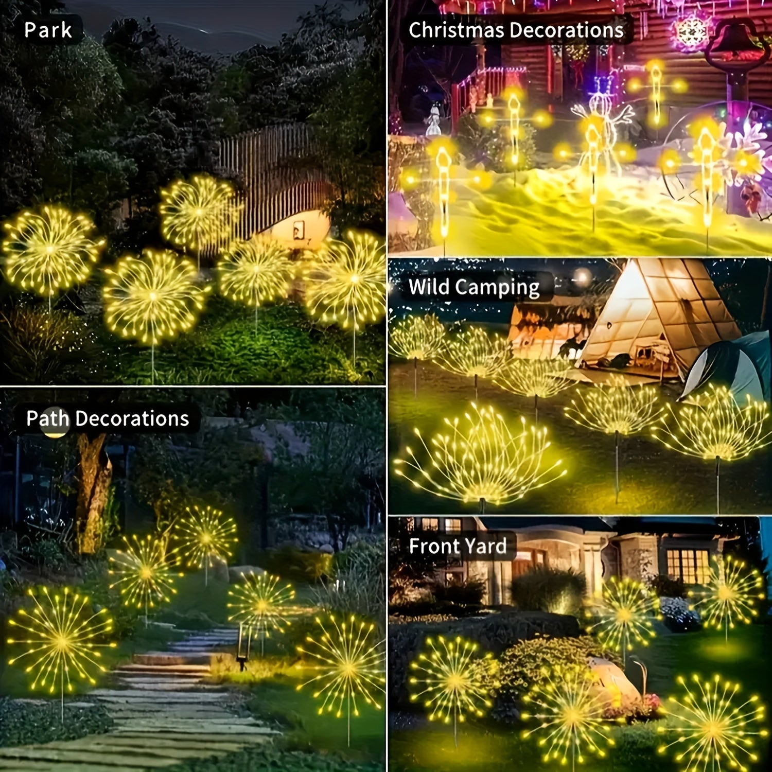 FACHOI 8件套-8种模式太阳能烟花灯 5件套-8种模式 适用于庭院、花园、小径、派对、露营、野餐及圣诞装饰 4件套-8种模式 智能光感灯 8种照明模式 - 暖白/多彩/白色