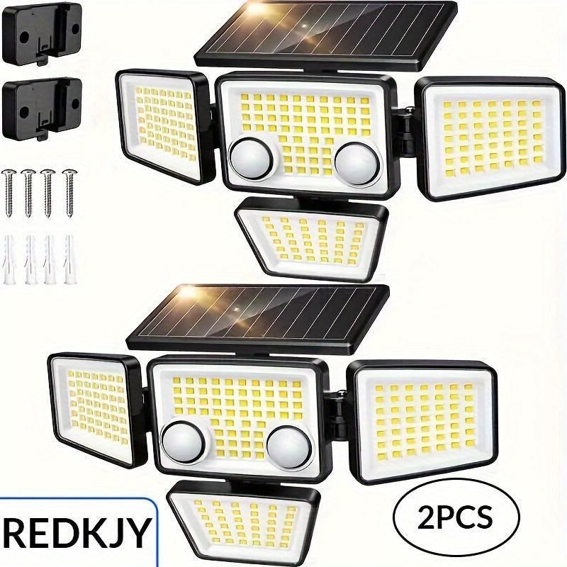 [(1/2-Piece) Solar Outdoor Light] - 3000LM 188 LED 4-Head Sensor Light, IP65 Waterproof, Solar Flood Security Light, Suitable for Backyard, Patio, Garden
