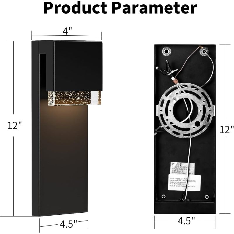 Single-Pack Modern Outdoor Wall Light with Crystal Bubble Glass Shade - Rust-Proof Housing and Semi-Flush Mount Installation, Suitable for House, Porch, Garage, Courtyard / Outdoor Lighting Fixture (Bulb Not Included)