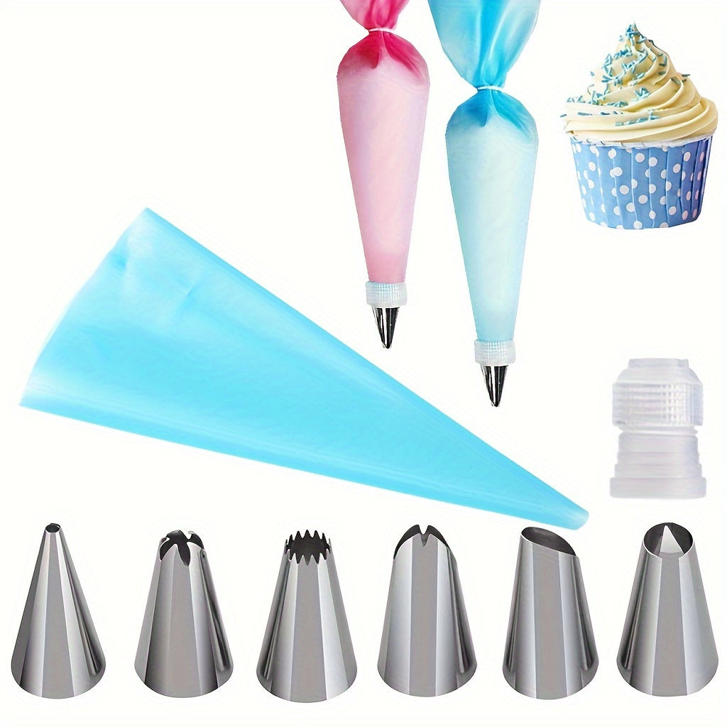 Reusable EVA Piping Bag Set with Stainless Steel Nozzles, Cake Decorating Tools for Puff Cream Icing