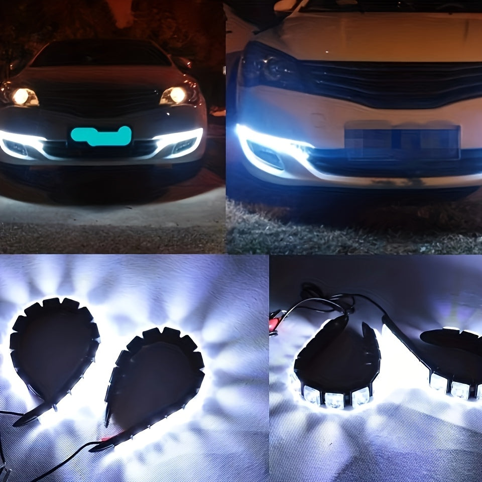 2个通用型汽车LED灯 柔性6SMD白色冰蓝色行车灯 汽车装饰灯，6个LED灯珠，汽车外部灯条，适用于轿车、SUV、皮卡车 DC 12V，不含电池