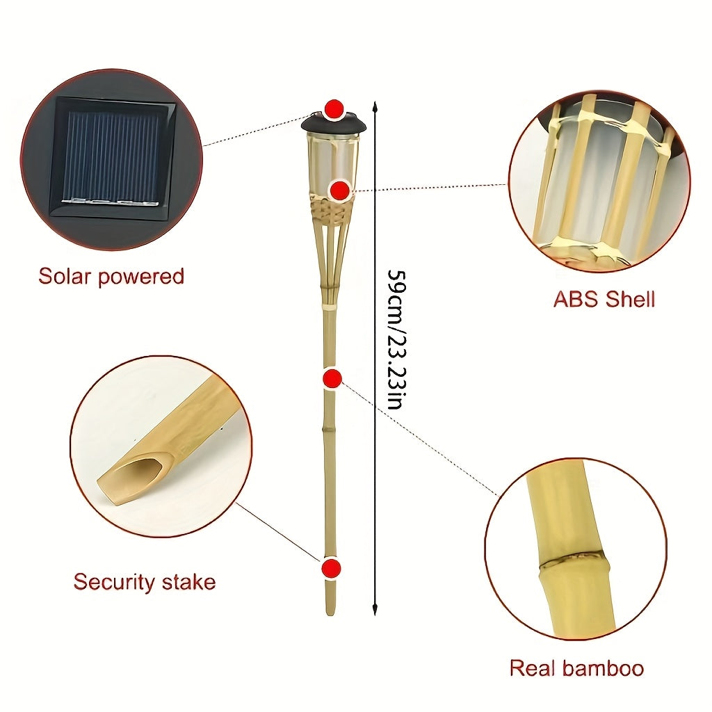 Solar Bamboo Craft Lawn Light, Warm Cozy Light, Flickering Flame Effect, Outdoor Lighting, Bamboo Ground Insert Torch Light, for Courtyard, Garden Path, Landscape Decoration