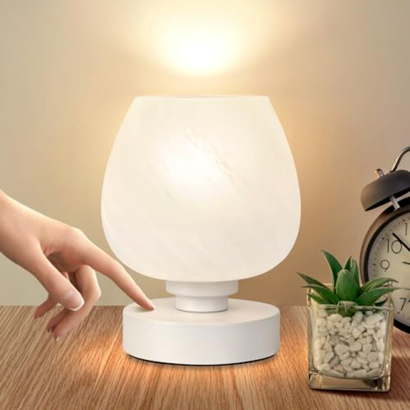 Touch bedside lamp - modern small bedroom bedside lamp, 3-level dimmable table lamp, with white opal glass lampshade, night light for room decoration, minimalist design gift, warm white bulb included
