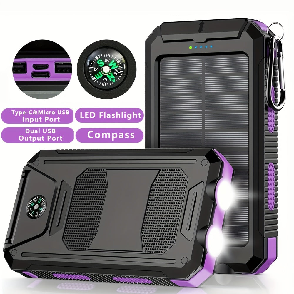 Portable Solar Mobile Phone Charger, Camping External Battery Charger for Mobile Phones, 2 USB/ LED Flashlights with Compass for Outdoor Activities, 19800/ 29800mAh Portable Solar Power Bank, the Best Gift for Festival