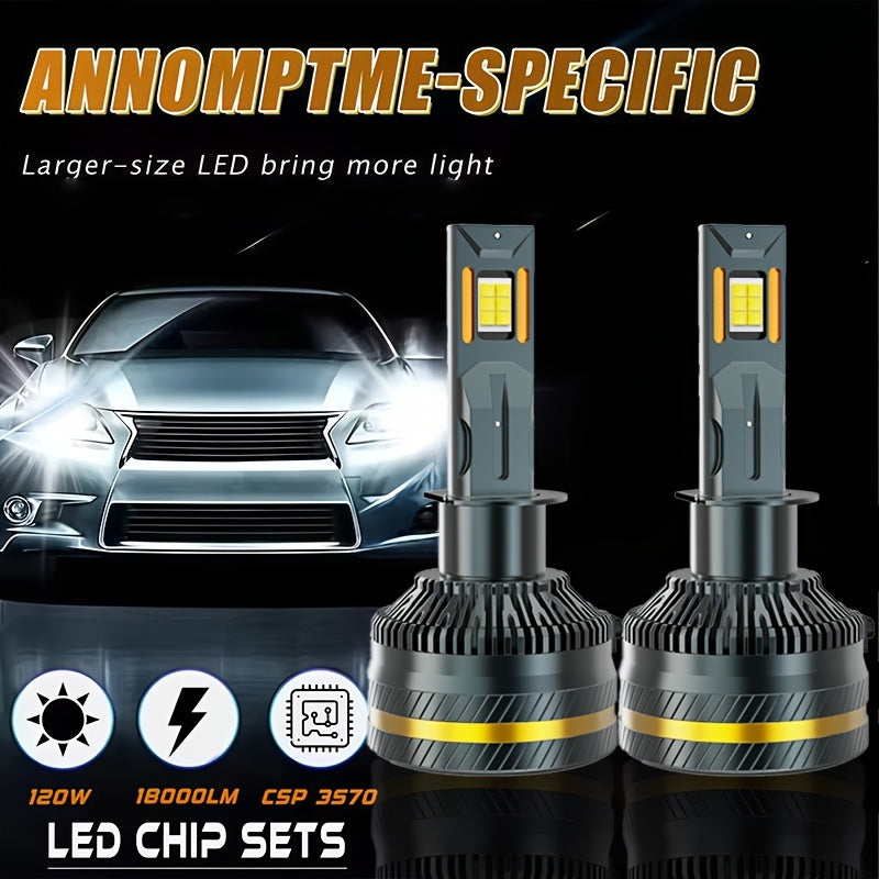 2-Pack Car LED Headlights H1 H3 H4 H7 H8 H9 H11 9005 9006 9012 Dual Copper Tube Lens High/Low Beam Integrated Plug-and-Play