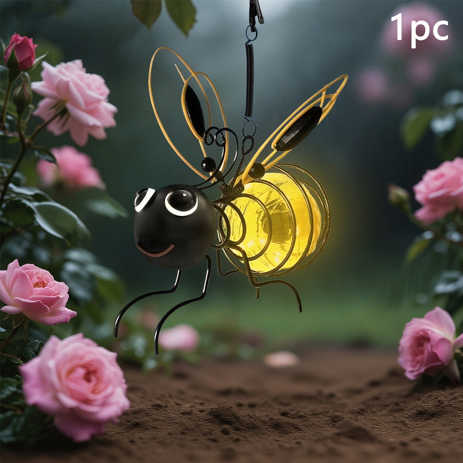 Outdoor Bee Lighting Decoration - Solar Hanging Bee Decoration with Flexible Spring Outdoor Hanging Solar Light, for Garden Decoration, Courtyard, Yard, Porch & Birthday Gift (Yellow)