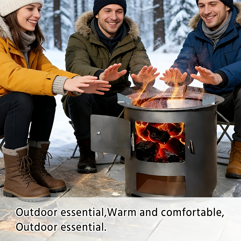 1-Piece Small Outdoor Portable Fire Pit Stove, BBQ Enclosure Fireplace, Multi-Functional Charcoal Stove, Camping Wild Cooking Wood Burning Stove, Tea Boiling, Heating, BBQ & Rice Cooking