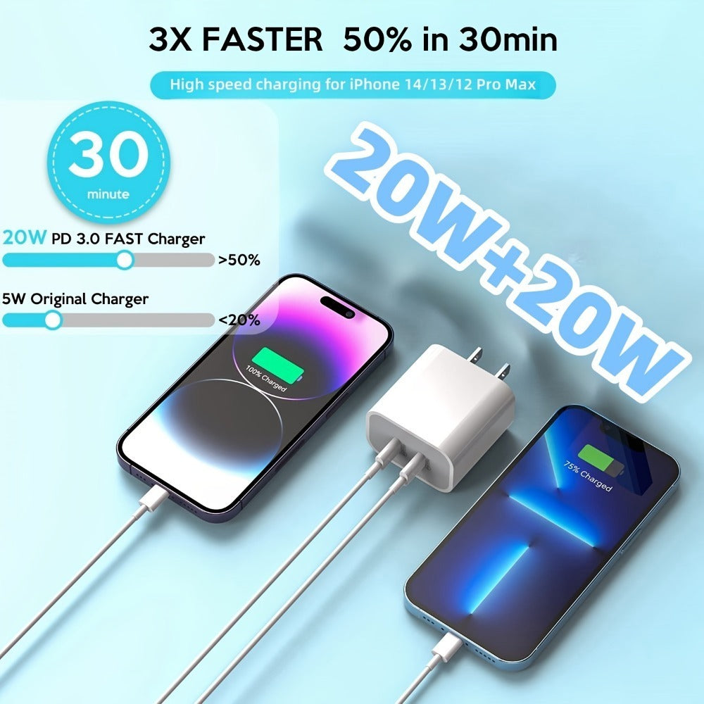 6-Pack Charging Bundle: 2 Fast Chargers + 4pcs 39.37Inch Cables | Universal Compatibility for Most Phones, Lightning Connector