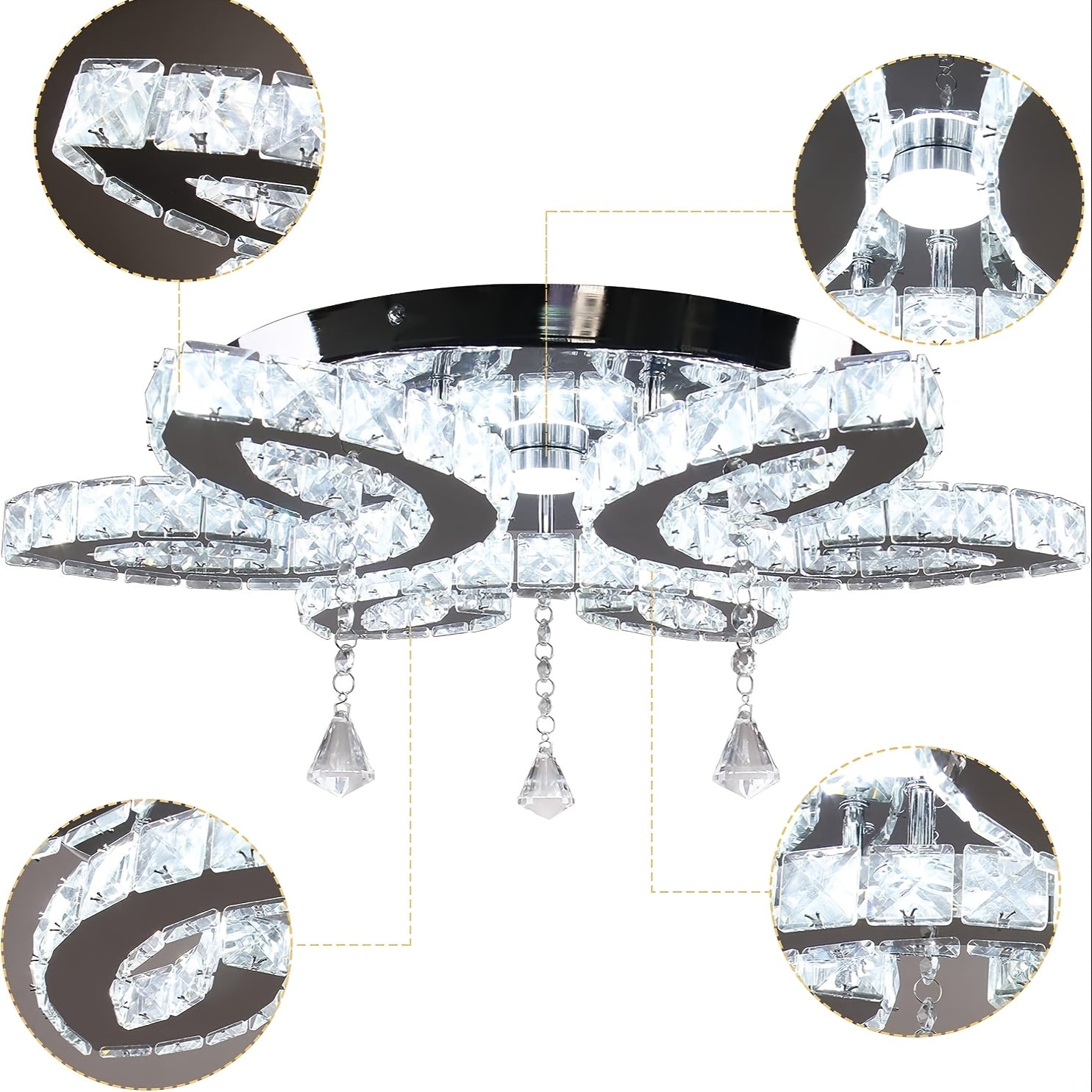 20.4-Inch Modern Large Crystal Chandelier - Hardwired LED Crystal Diffuser Pendant Light, Ceiling Light Fixture for Bedroom, Living Room and Dining Room (Cool White Light)