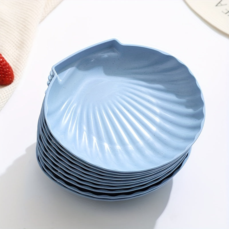 10Pcs, Shell-Shaped Plates, Multi-Purpose, Lightweight Unbreakable, Food Tray for Fruit, Salad, Dessert, Cake, Chips, Party, Outdoor Camping, Small Plates for Groups
