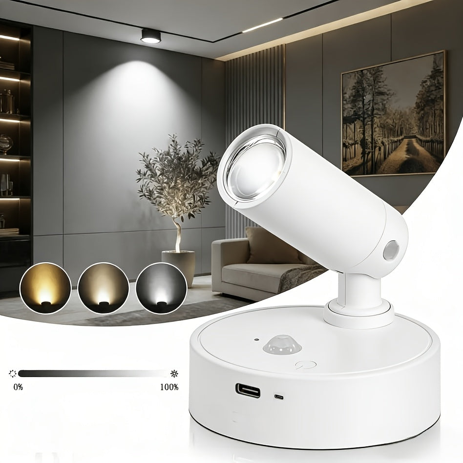 2-pack rechargeable wireless LED spotlights, premium black and white color scheme, 3-color temperature lighting, adjustable brightness, 500mAh wall light, suitable for oil paintings, plants and bedrooms