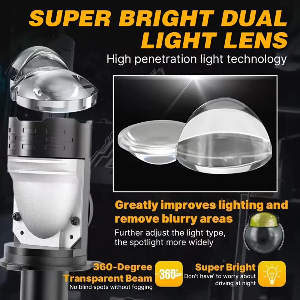 Newest Car LED Headlight H4-QF018, 55000 Lumens, 6500K Extremely Intense White Light, Suitable for Cars and Motorcycles, Car Mini Lens, 360° Beam Angle, Durable Aluminum Alloy Base, Durable Auto Parts