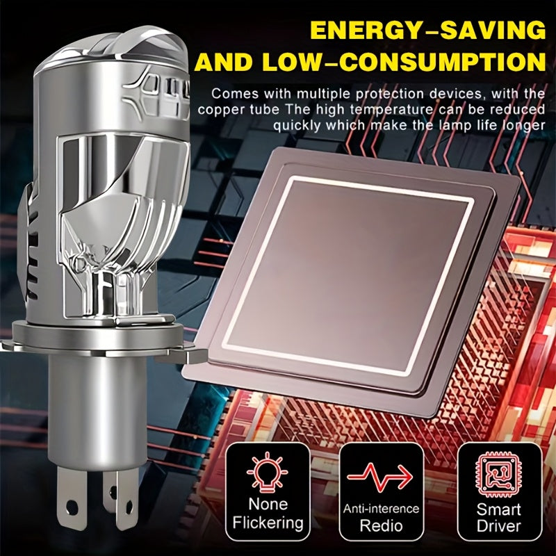 2个装 H4 9003 HB2-QC0105 超亮 6500K 白色光 CSP LED 大灯，高流明 60000Lm/个 260W，镜头设计完美光束，内置驱动器带风扇，长寿命，汽车摩托车迷你镜头，不含电池