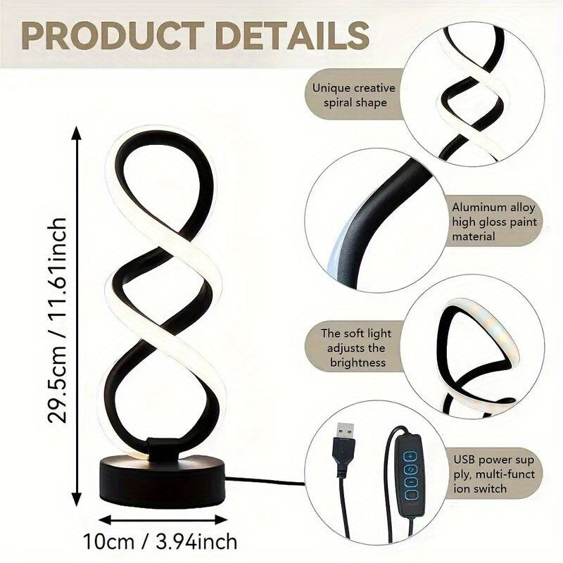 1/2-pack spiral LED table lamp, dimmable modern push-button control desk light, 10-level brightness adjustment, metal power supply, suitable for bedrooms, living rooms, offices and other indoor spaces, excellent home decoration