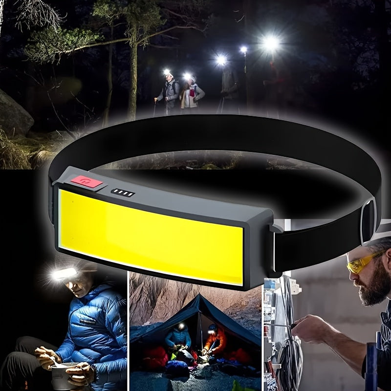 1Pc Bright COB LED Headlamp, 3 Modes Head Light, USB Rechargeable Hands-Free Flashlight, Portable Head Mounted Searchlight, Angle Adjustable, Ideal for Hiking Fishing Camping Adventure Home Emergency Lighting