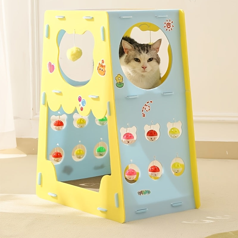 三层猫窝猫别墅，猫咪解闷玩耍磨爪一体，猫房子铃铛球猫咪玩具