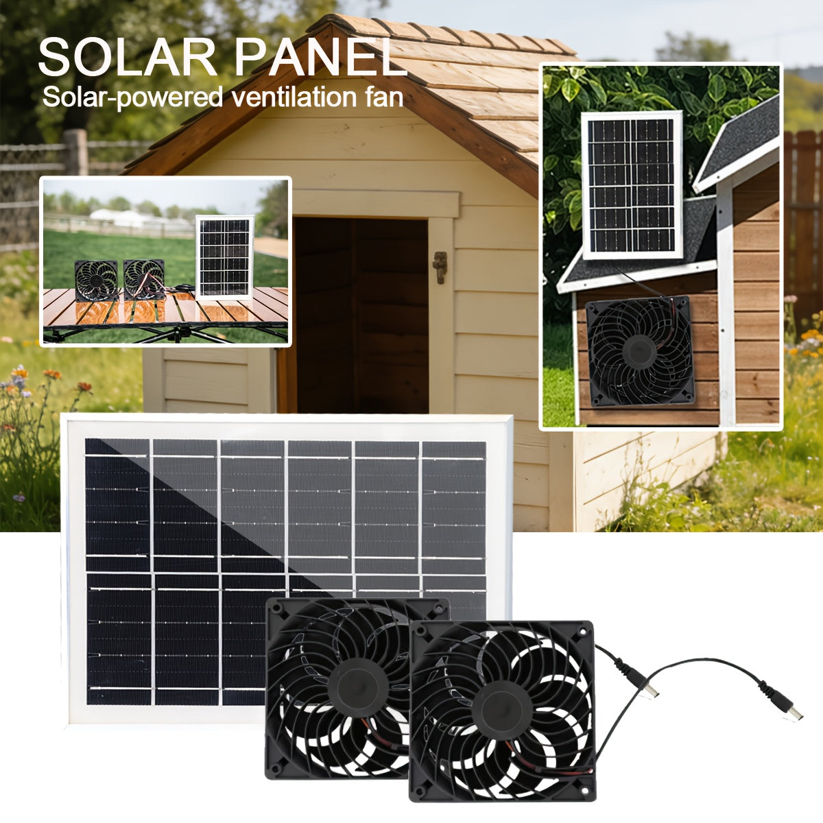 Solar Powered Ventilation Fan, Equipped with Solar Panel and Vent Exhaust System, Battery-Free Operation, Ideal Ventilation Device, Perfect for Chicken Coop, Greenhouse, Shed and Pet House