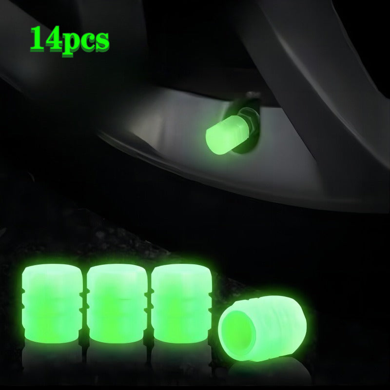 14-Pack Glow in the Dark Tire Valve Stem Caps Fluorescent Valve Core Covers, Car, E-Bike, Motorcycle, Bicycle, Truck Tire Ultra Bright Reflective Valve Core Caps, Colorful Bright Neon Tire Decoration, Night Riding Safety Accessory