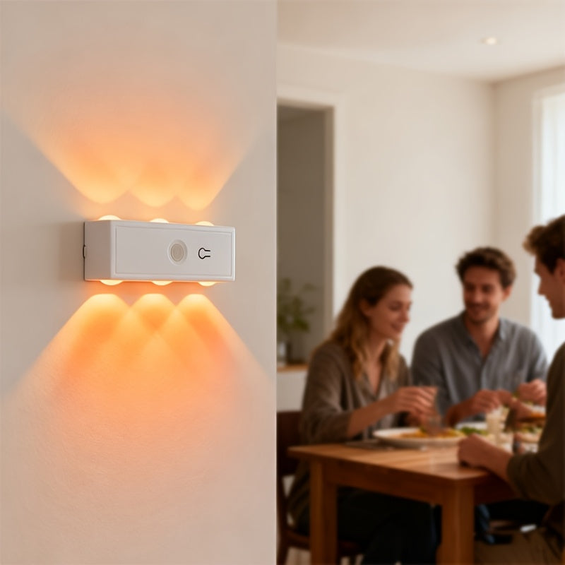 1pc Motion Sensor Night Light, Magnetic Wall Lamp, Detachable Wall Mounted Light with Adjustable Lens, Up and Down Lighting, USB Rechargeable LED Lamp, Wireless Stair Light, Indoor Wooden Wall Light for Closet Corridor Stairway