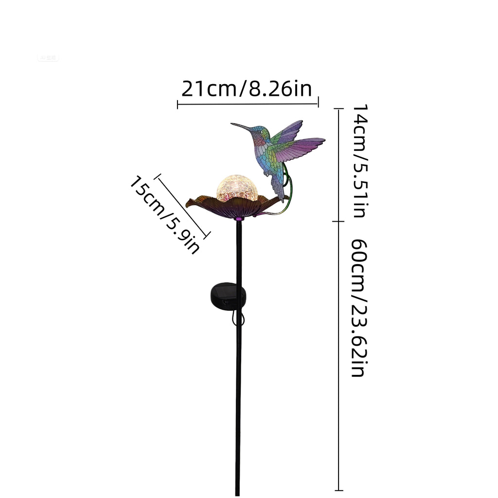 Hummingbird Glass Globe Flower Solar Outdoor Light, Beautiful Hummingbird Decorative Light, Fun Hummingbird Flower Glass Globe Light