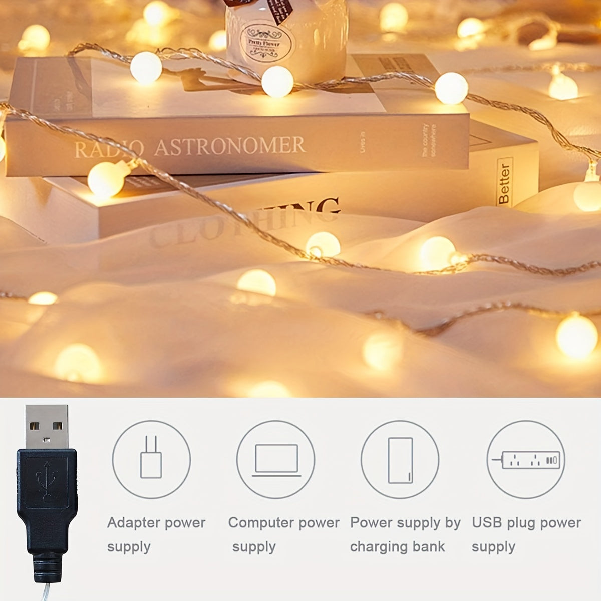 星星灯串 10、20、30、40、80LED 星星灯串，USB 供电仙女灯串，适用于室内、婚礼派对、圣诞树、新年、（暖白）