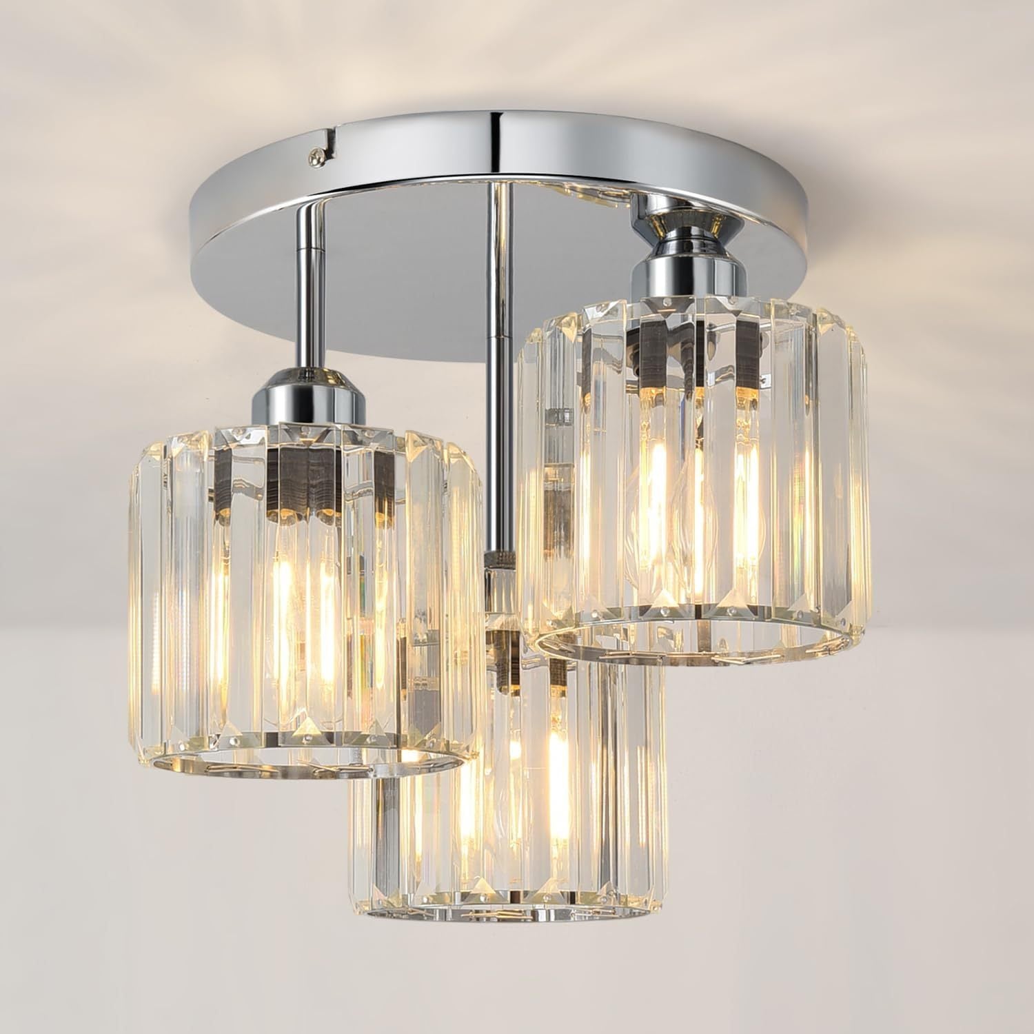 Modern Semi-Flush Mount Ceiling Light, Crystal 3-Head Kitchen Light, Hallway Pendant Light, Indoor Flush Mount Light, Suitable for Bedroom, Foyer, Entryway, Kitchen