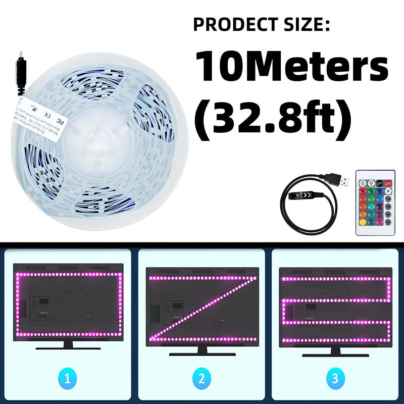196.85-787.4英寸柔性RGB LED灯带，配备24键遥控器，USB供电，可裁剪，适用于电视、电脑背光及家居氛围装饰