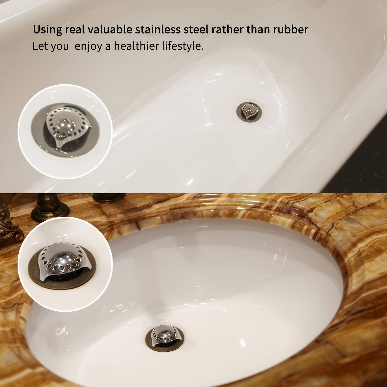 304 Stainless Steel Bathtub Drain with Hair Catcher - Rustproof, Durable Hole Design for Efficient Drainage & Clog Prevention, Modern Bathroom Sink/Shower Drain Cover, Modern Metal Finish, High-Quality Surface